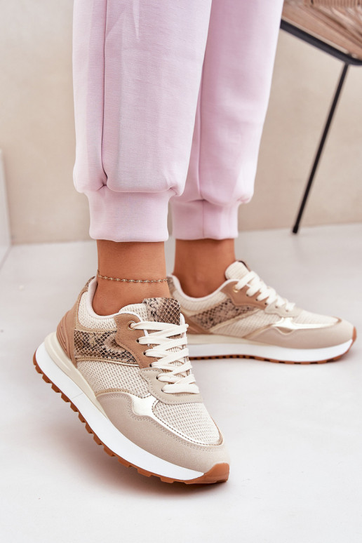 zapatillas Femenino con una plataforma patrón de animales beige Davinara