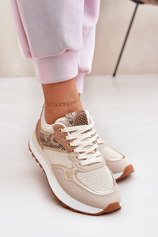 zapatillas Femenino con una plataforma patrón de animales beige Davinara