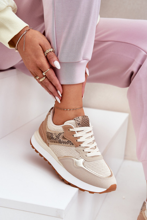 zapatillas Femenino con una plataforma patrón de animales beige Davinara