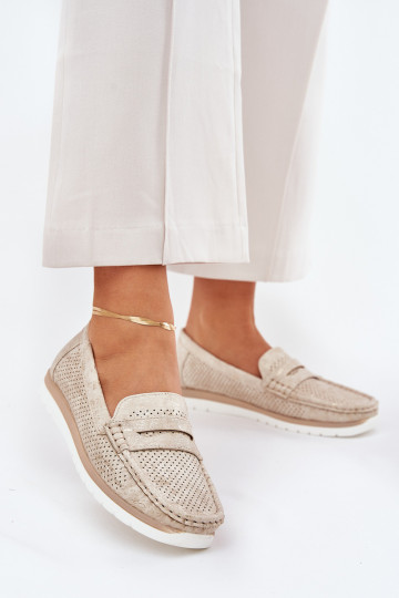Mocasines de mujer de cuero ecológico en color dorado Bralithia