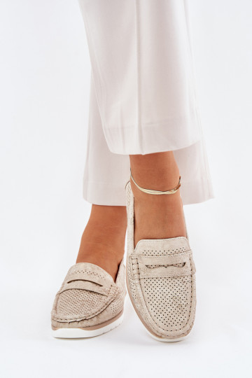 Mocasines de mujer de cuero ecológico en color dorado Bralithia 2