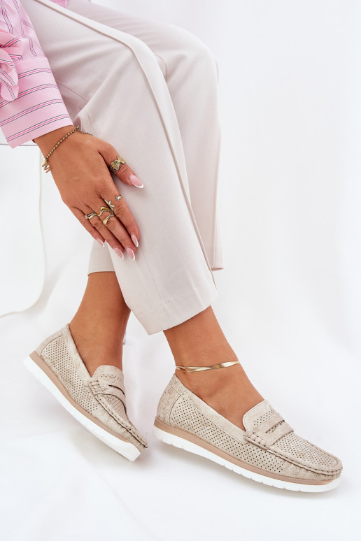 Mocasines de mujer de cuero ecológico en color dorado Bralithia