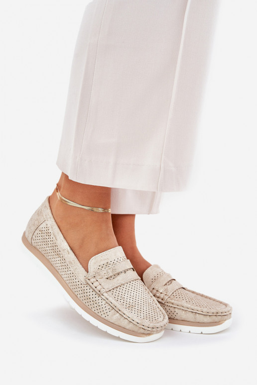 Mocasines de mujer de cuero ecológico en color dorado Bralithia