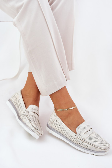 Mocasines de mujer de cuero ecológico color plata Bralithia