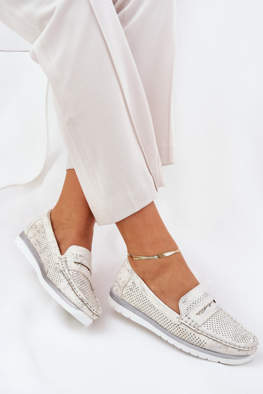 Mocasines de mujer de cuero ecológico color plata Bralithia