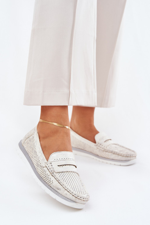 Mocasines de mujer de cuero ecológico color plata Bralithia