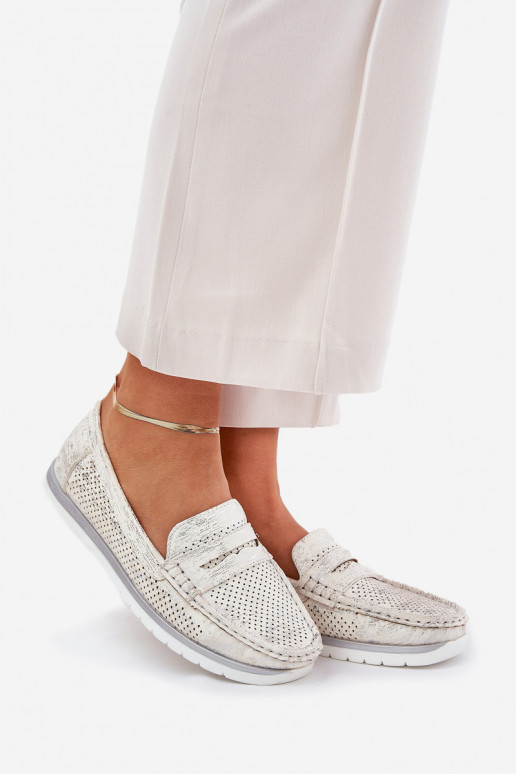 Mocasines de mujer de cuero ecológico color plata Bralithia