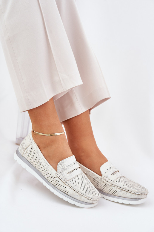 Mocasines de mujer de cuero ecológico color plata Bralithia