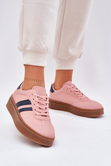 zapatillas modelo Moteriškas con plataforma de cuero ecológico color rosa Ediriella