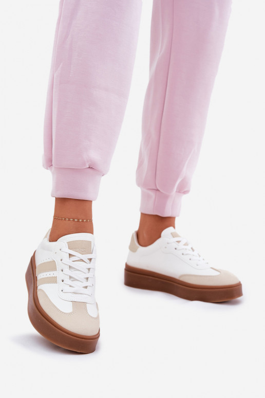 Zapatillas modelo zapatos. Femenino con una plataforma de cuero ecológico beige-el color blanco Ediriella Zapatillas modelo zapatos. Femenino con una plataforma de cuero ecológico beige-el color blanco Ediriella