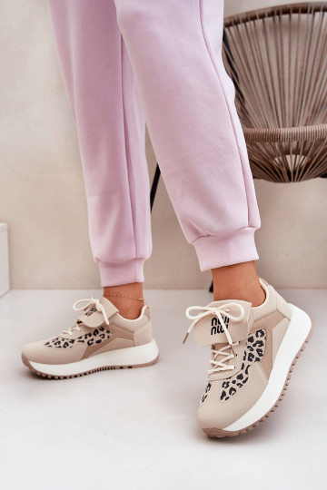 zapatos deportivos zapatillas modelo Moteriškas con plataforma con estampado de leopardo color arena Pumbes