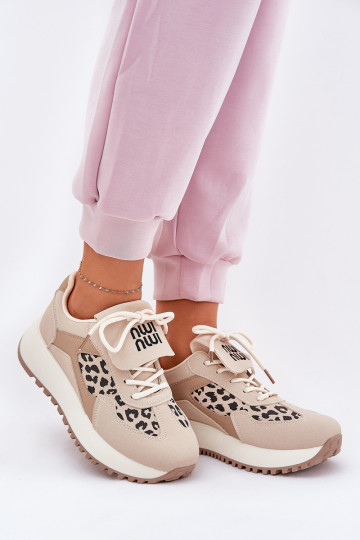 zapatos deportivos zapatillas modelo Moteriškas con plataforma con estampado de leopardo color arena Pumbes 2