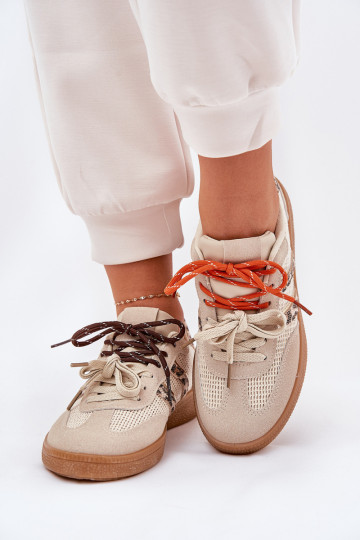 zapatillas modelo Moteriškas Z con cordones con estampado de leopardo color arena Ollabes