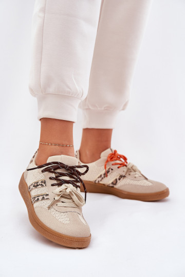 zapatillas modelo Moteriškas Z con cordones con estampado de leopardo color arena Ollabes 2