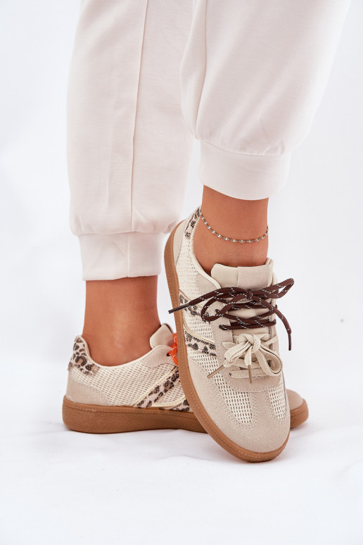 Zapatillas modelo zapatos. Femenino Z PodAójnym atándosem con estampados de piel de leopardo beige Ollabes