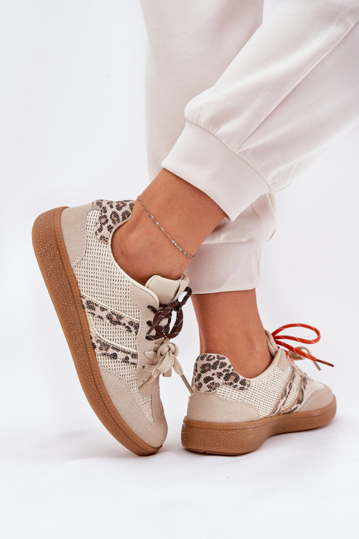 Zapatillas modelo zapatos. Femenino Z PodAójnym atándosem con estampados de piel de leopardo beige Ollabes
