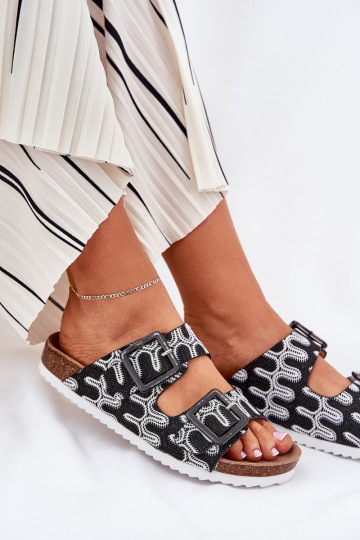 zapatillas de mujer con hebillas y brillo S.Barski RB51-006 de color negro