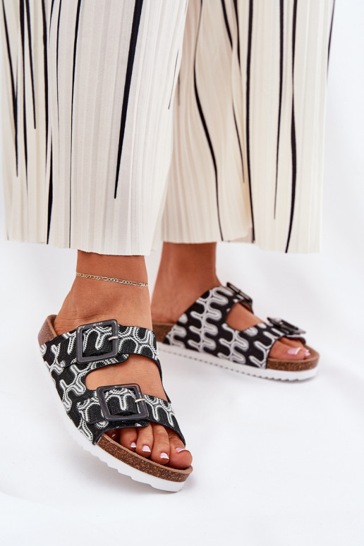 zapatillas de mujer con hebillas y brillo S.Barski RB51-006 de color negro