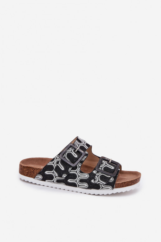 zapatillas de mujer con hebillas y brillo S.Barski RB51-006 de color negro