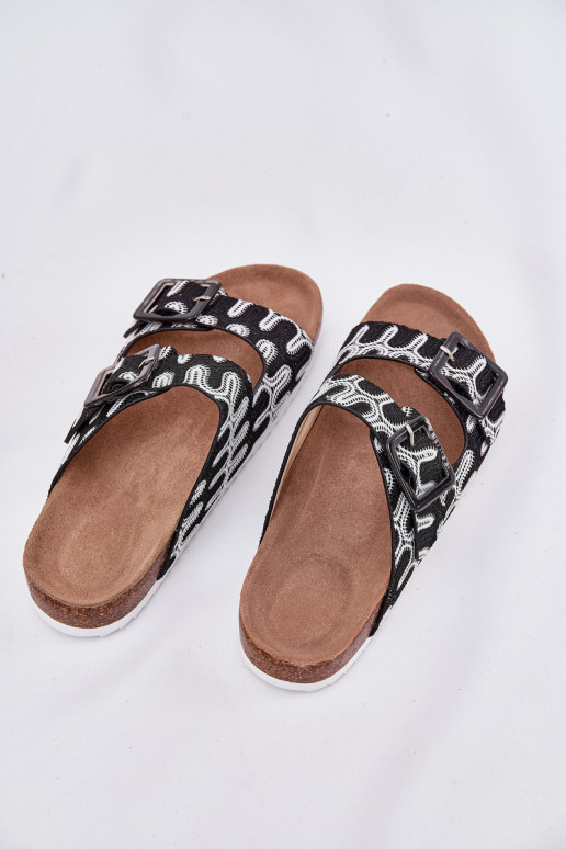 zapatillas de mujer con hebillas y brillo S.Barski RB51-006 de color negro