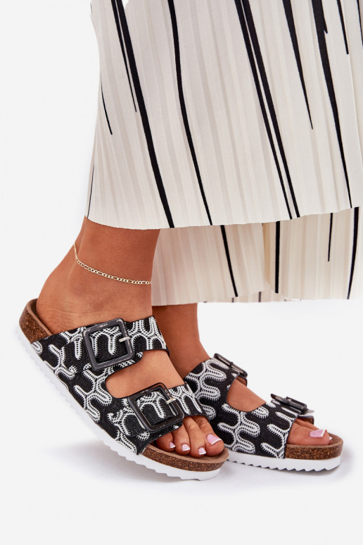 zapatillas de mujer con hebillas y brillo S.Barski RB51-006 de color negro