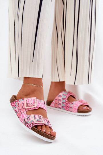 zapatillas de mujer con hebillas y brillo S.Barski RB51-006 color rosa