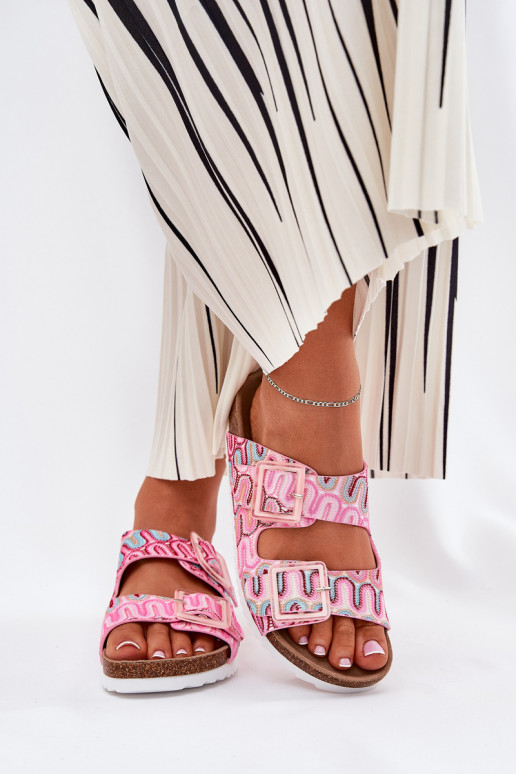 zapatillas de mujer con hebillas y brillo S.Barski RB51-006 color rosa zapatillas de mujer con hebillas y brillo S.Barski RB51-006 color rosa