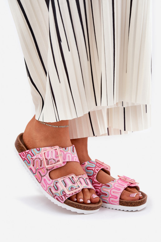 zapatillas de mujer con hebillas y brillo S.Barski RB51-006 color rosa zapatillas de mujer con hebillas y brillo S.Barski RB51-006 color rosa