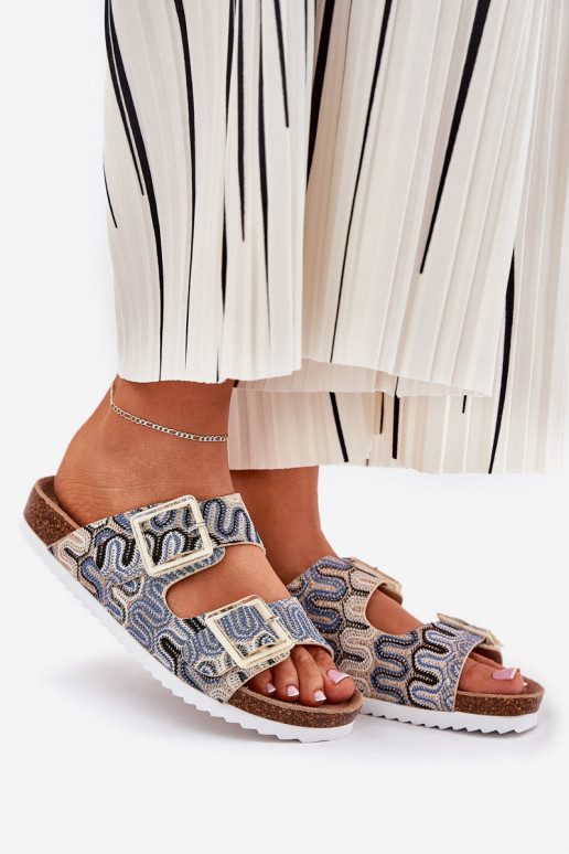 zapatillas de mujer con hebillas y brillo S.Barski RB51-006 beige zapatillas de mujer con hebillas y brillo S.Barski RB51-006 beige