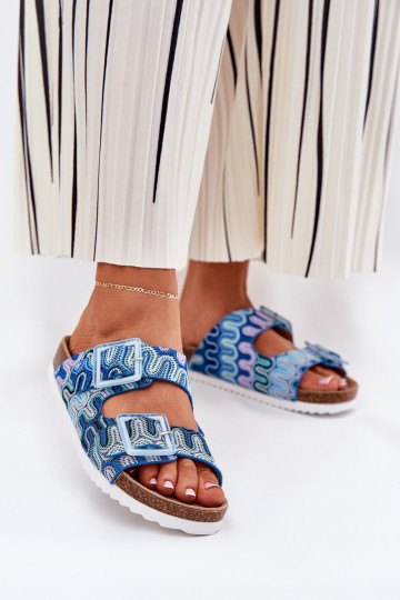 zapatillas de mujer con hebillas y brillo S.Barski RB51-006 color azul 2