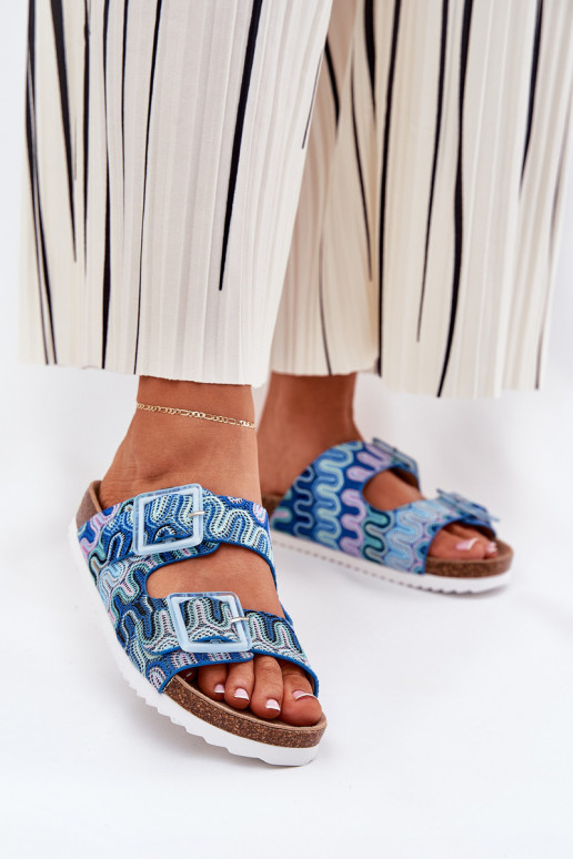 zapatillas de mujer con hebillas y brillo S.Barski RB51-006 color azul zapatillas de mujer con hebillas y brillo S.Barski RB51-006 color azul