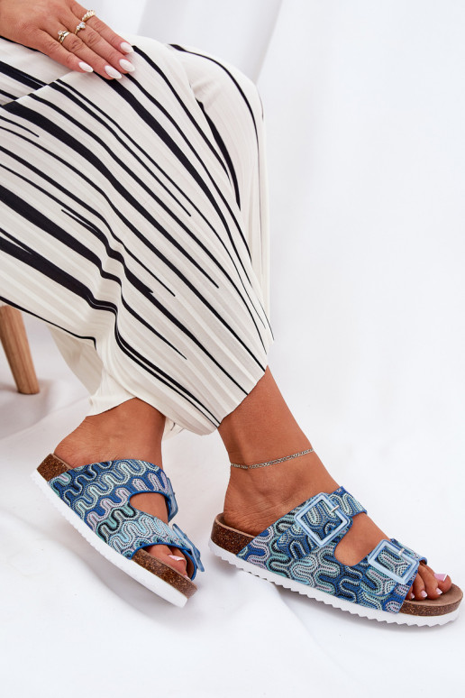 zapatillas de mujer con hebillas y brillo S.Barski RB51-006 color azul zapatillas de mujer con hebillas y brillo S.Barski RB51-006 color azul