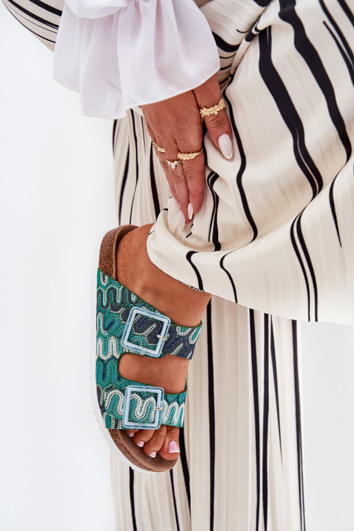 zapatillas de mujer con hebillas y brillo S.Barski RB51-006 color verde zapatillas de mujer con hebillas y brillo S.Barski RB51-006 color verde