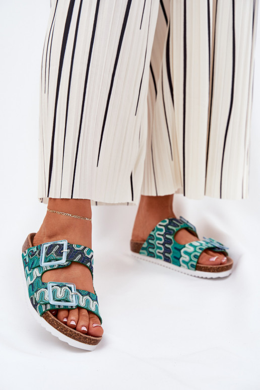 zapatillas de mujer con hebillas y brillo S.Barski RB51-006 color verde zapatillas de mujer con hebillas y brillo S.Barski RB51-006 color verde