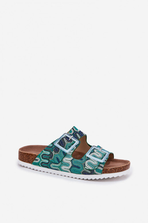 zapatillas de mujer con hebillas y brillo S.Barski RB51-006 color verde zapatillas de mujer con hebillas y brillo S.Barski RB51-006 color verde