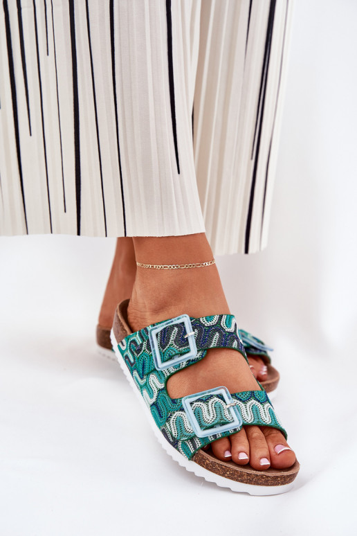 zapatillas de mujer con hebillas y brillo S.Barski RB51-006 color verde zapatillas de mujer con hebillas y brillo S.Barski RB51-006 color verde