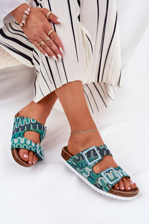 zapatillas de mujer con hebillas y brillo S.Barski RB51-006 color verde zapatillas de mujer con hebillas y brillo S.Barski RB51-006 color verde