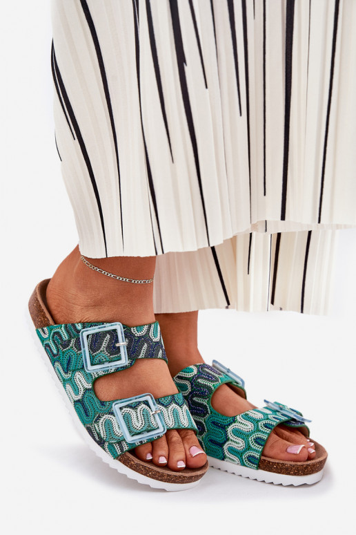 zapatillas de mujer con hebillas y brillo S.Barski RB51-006 color verde zapatillas de mujer con hebillas y brillo S.Barski RB51-006 color verde