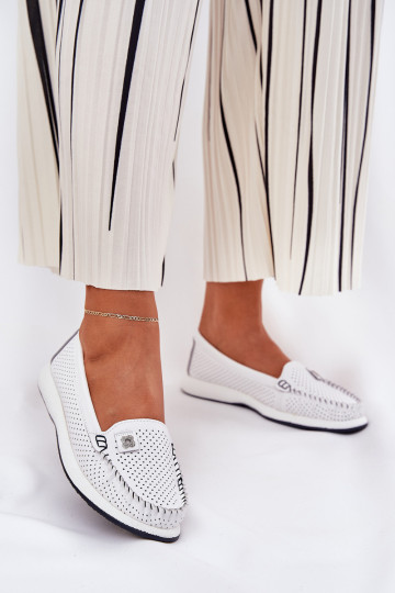 Piel mocasines de mujer S.Barski LR51-673 el color blanco 2