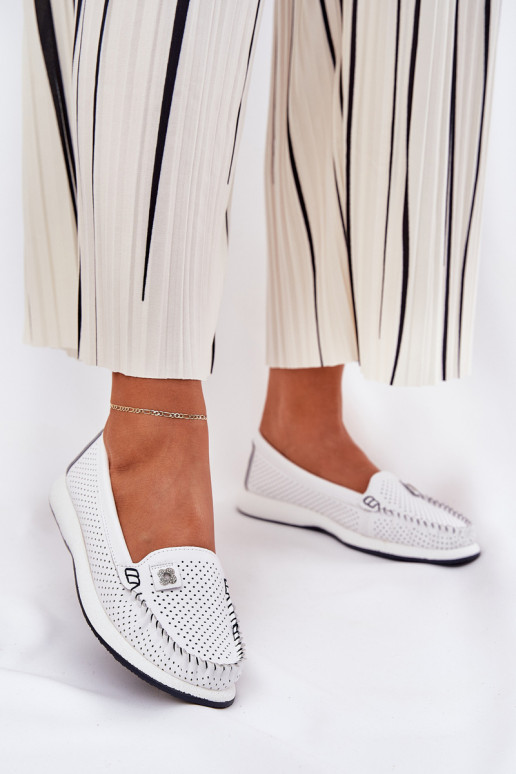 Piel mocasines de mujer S.Barski LR51-673 el color blanco