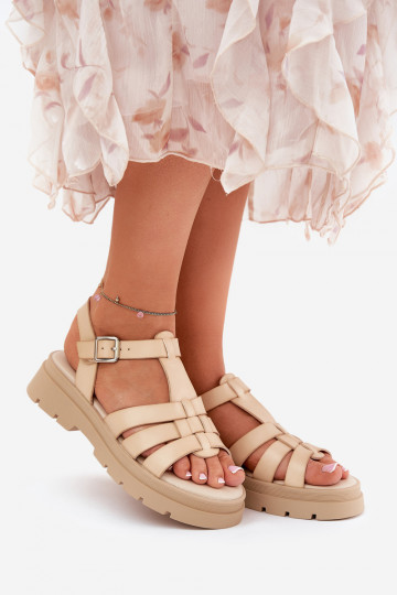 Sandalias de piel sintética color arena para mujer con plataforma Nendales
