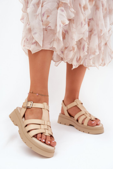 Sandalias de piel sintética color arena para mujer con plataforma Nendales 2