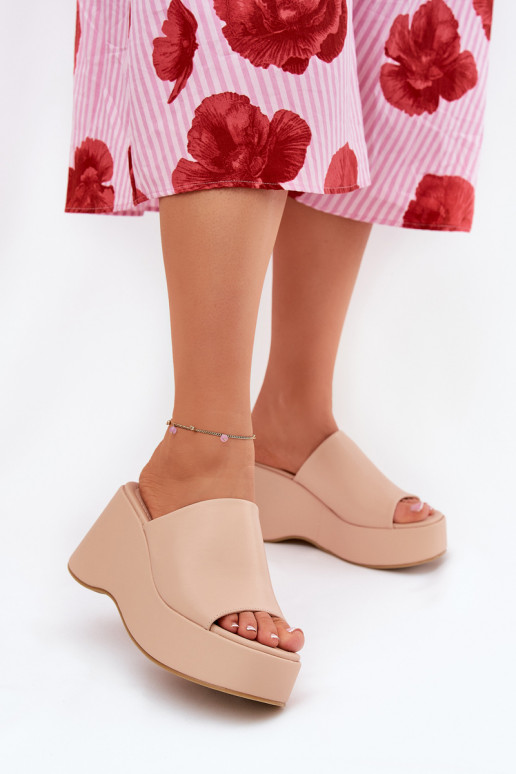 Eko Zapatillas de cuero Femenino con una plataforma I Koturnie beige Kisoffi