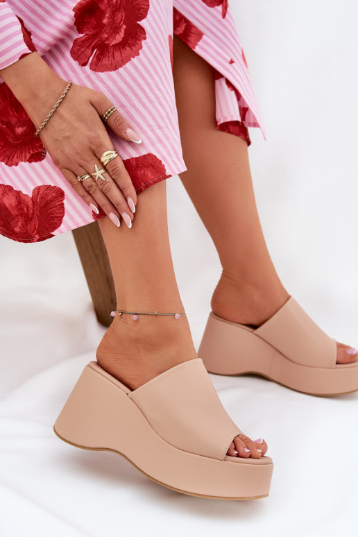 Eko Zapatillas de cuero Femenino con una plataforma I Koturnie beige Kisoffi