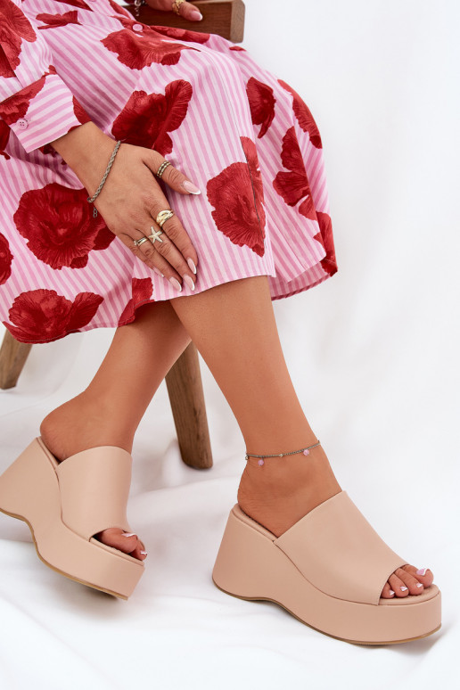 Eko Zapatillas de cuero Femenino con una plataforma I Koturnie beige Kisoffi