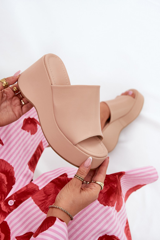 Eko Zapatillas de cuero Femenino con una plataforma I Koturnie beige Kisoffi