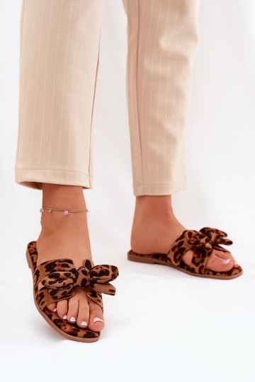 Zapatillas de mujer con suela plana y lazos con estampado de leopardo color marrón Tobin 2