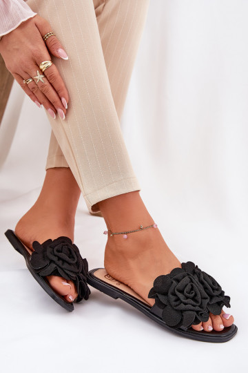 zapatillas de mujer con tacones anchos Con decoracionesi con motivos floralesami de color negro Misorsse