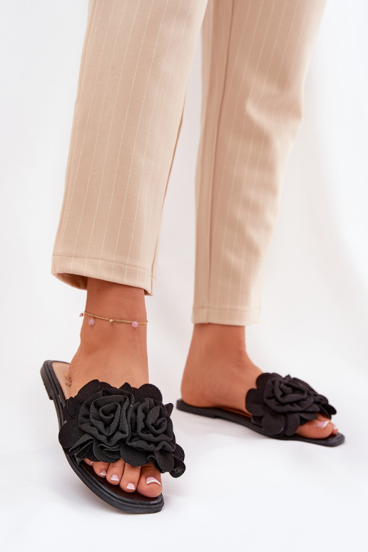 zapatillas de mujer con tacones anchos Con decoracionesi con motivos floralesami de color negro Misorsse