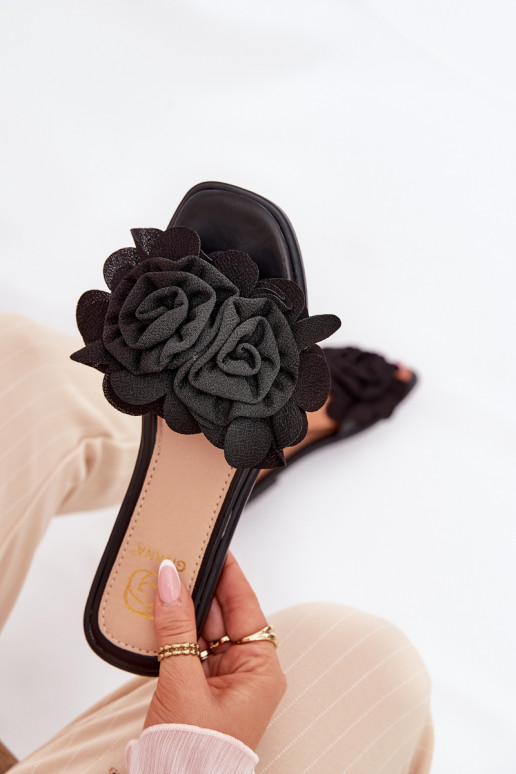 zapatillas de mujer con tacones anchos Con decoracionesi con motivos floralesami de color negro Misorsse